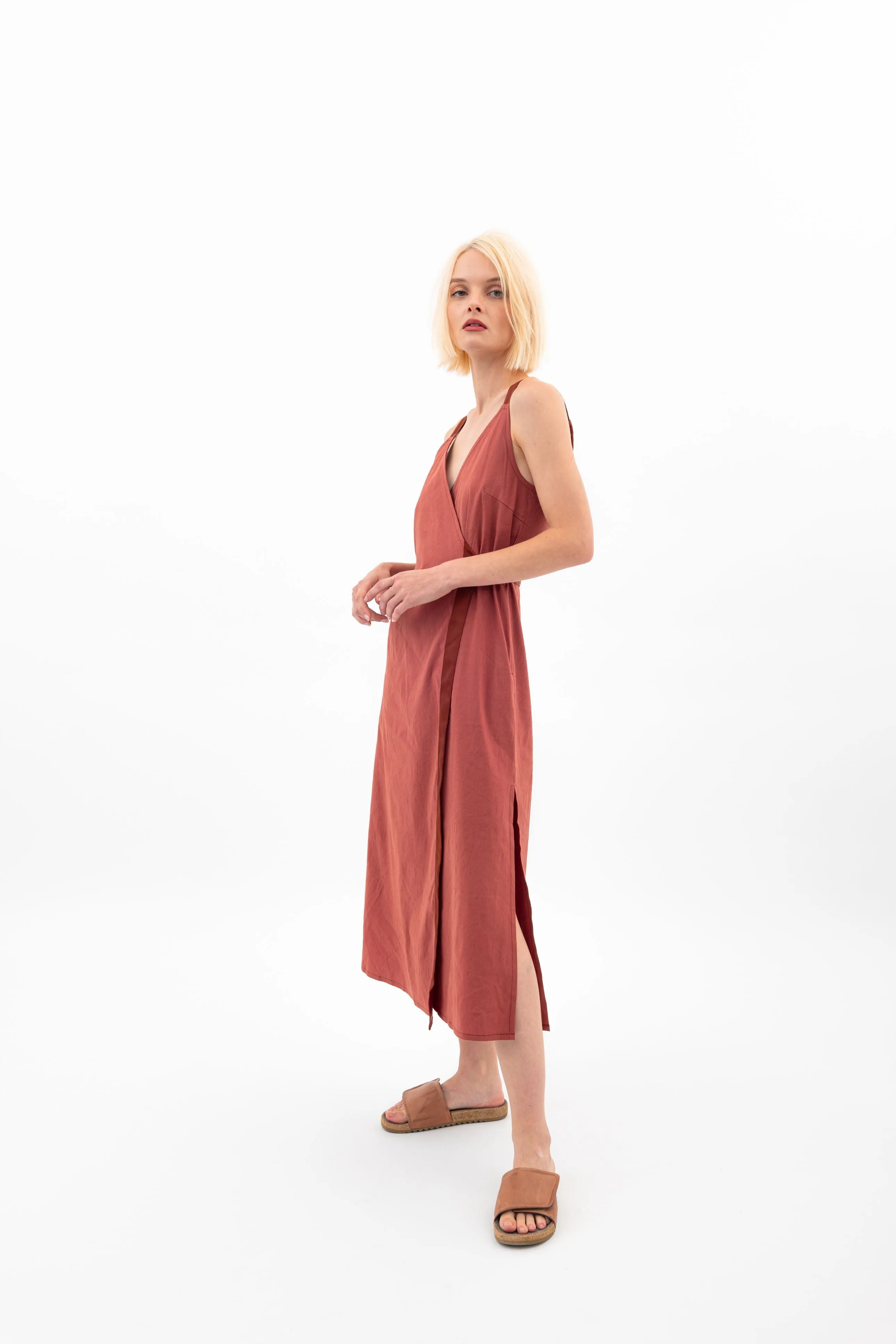 Stretch Linen Faux Wrap Dress - WALTRINA