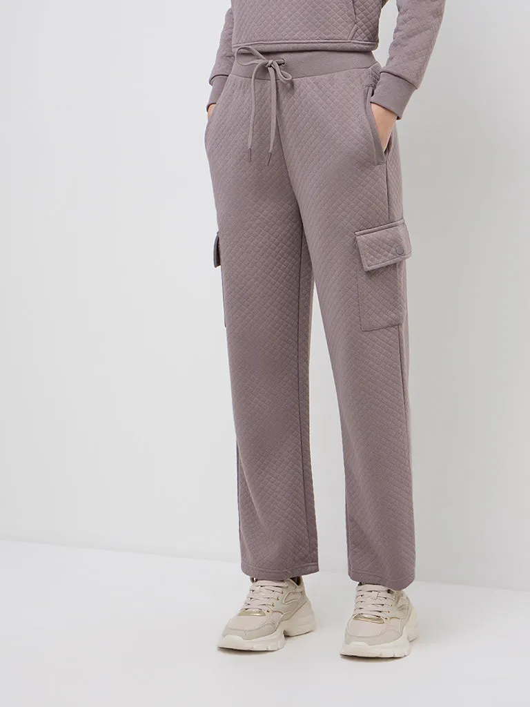 Studiofit Mauve Quilt Textured High-Rise Track Pants