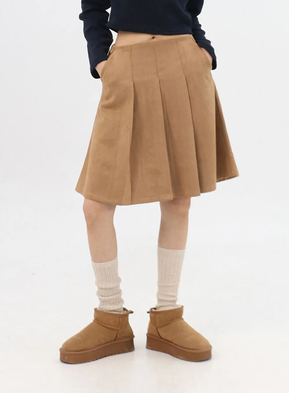 Suede Pleated Midi Skirt IN310