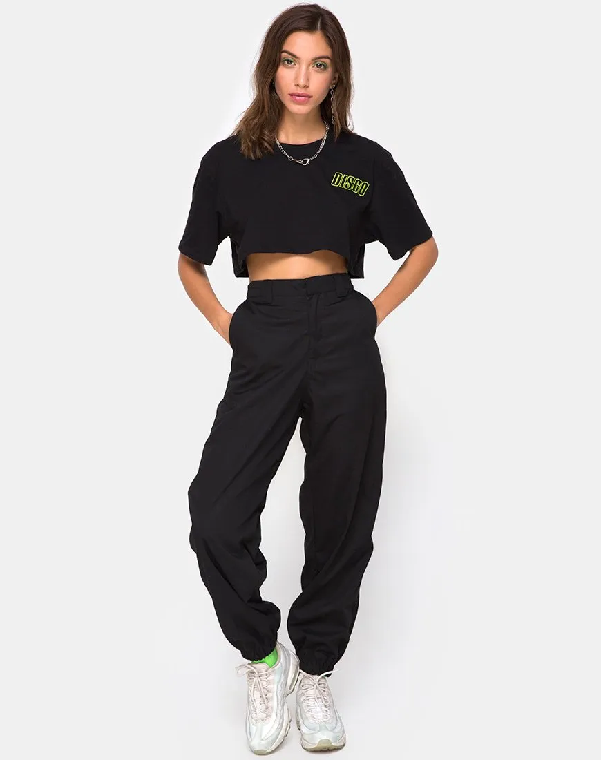 Super Cropped Black Tee in Disco Embro