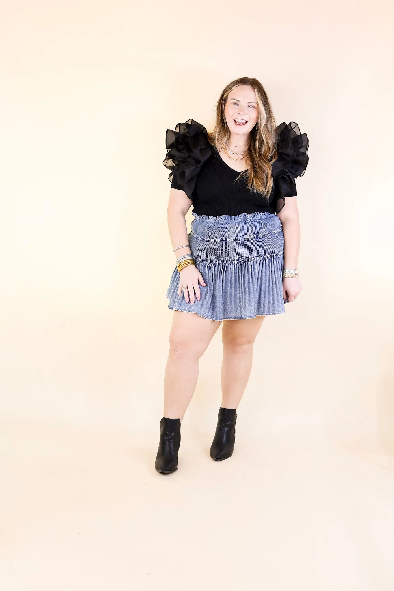 Sweetest Love Pleated Denim Skirt in Light Wash