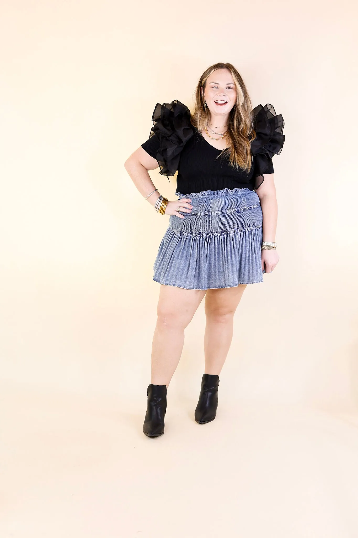 Sweetest Love Pleated Denim Skirt in Light Wash