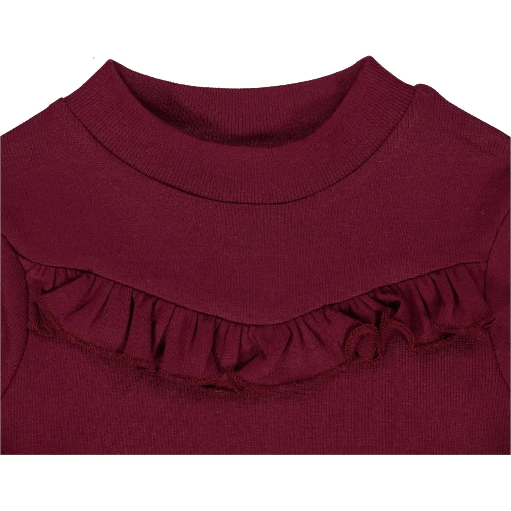 T-Shirt Rib Ruffle - red plum