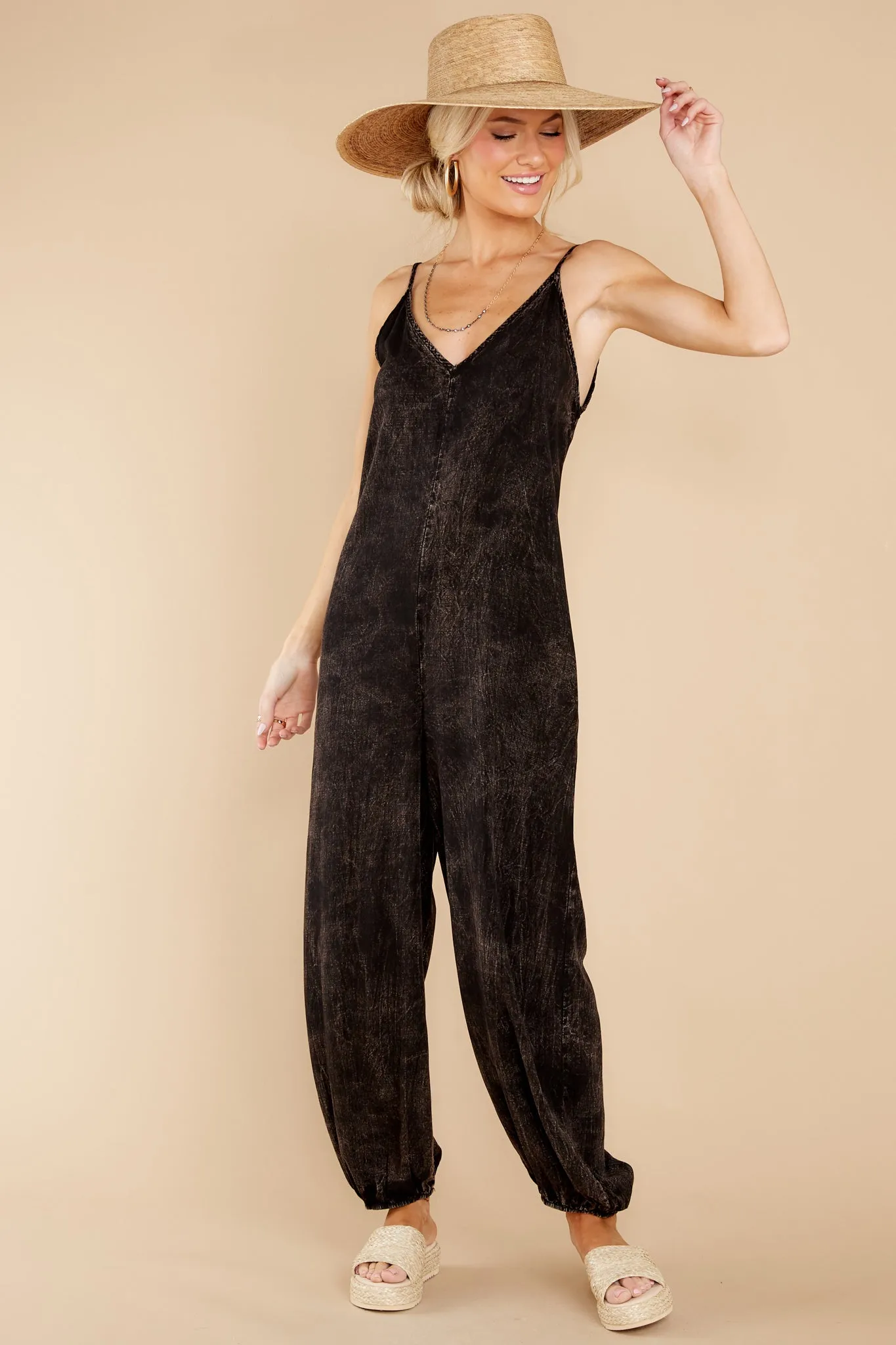 Take It To Go Washed Black Jumpsuit