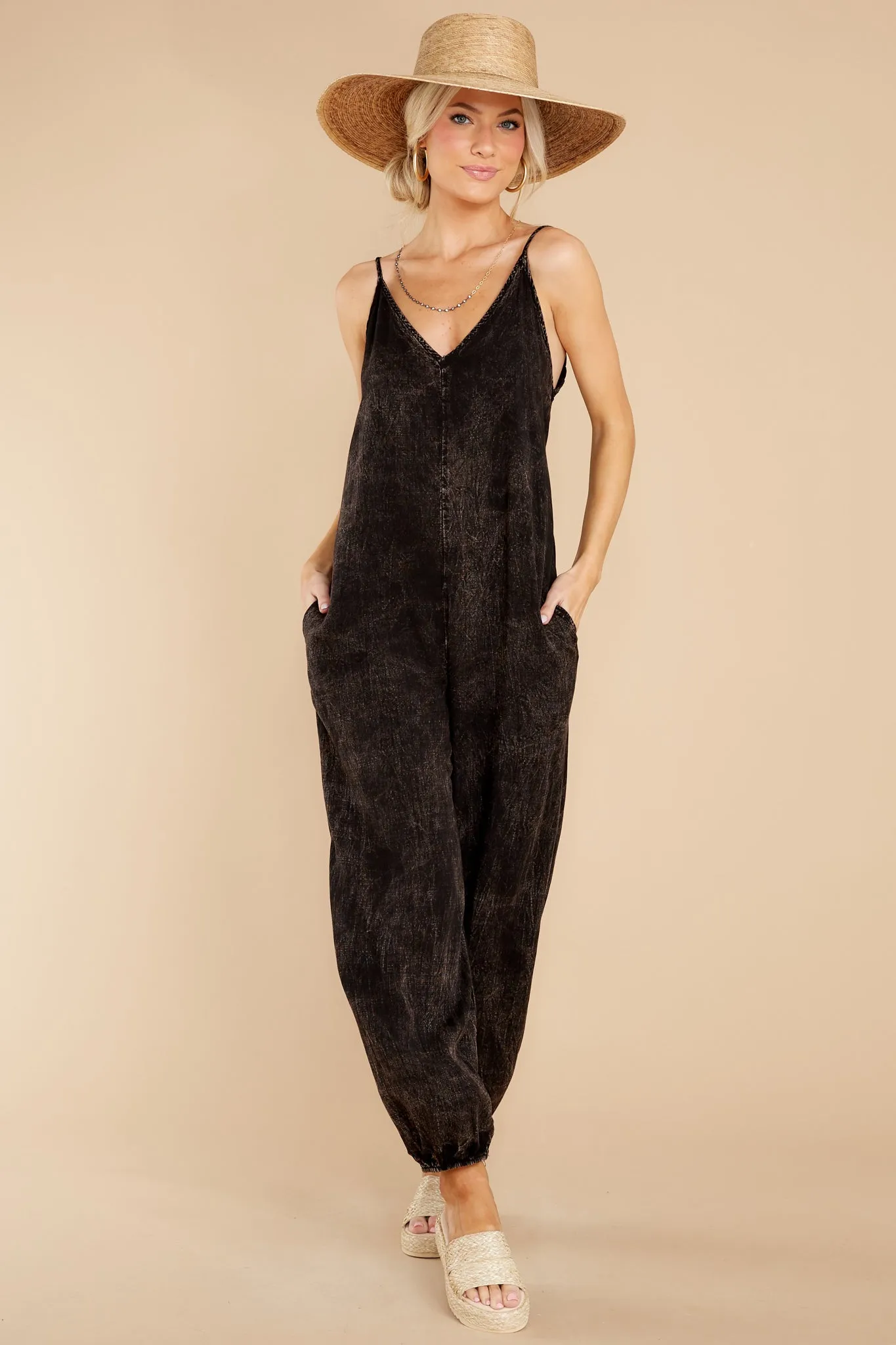 Take It To Go Washed Black Jumpsuit