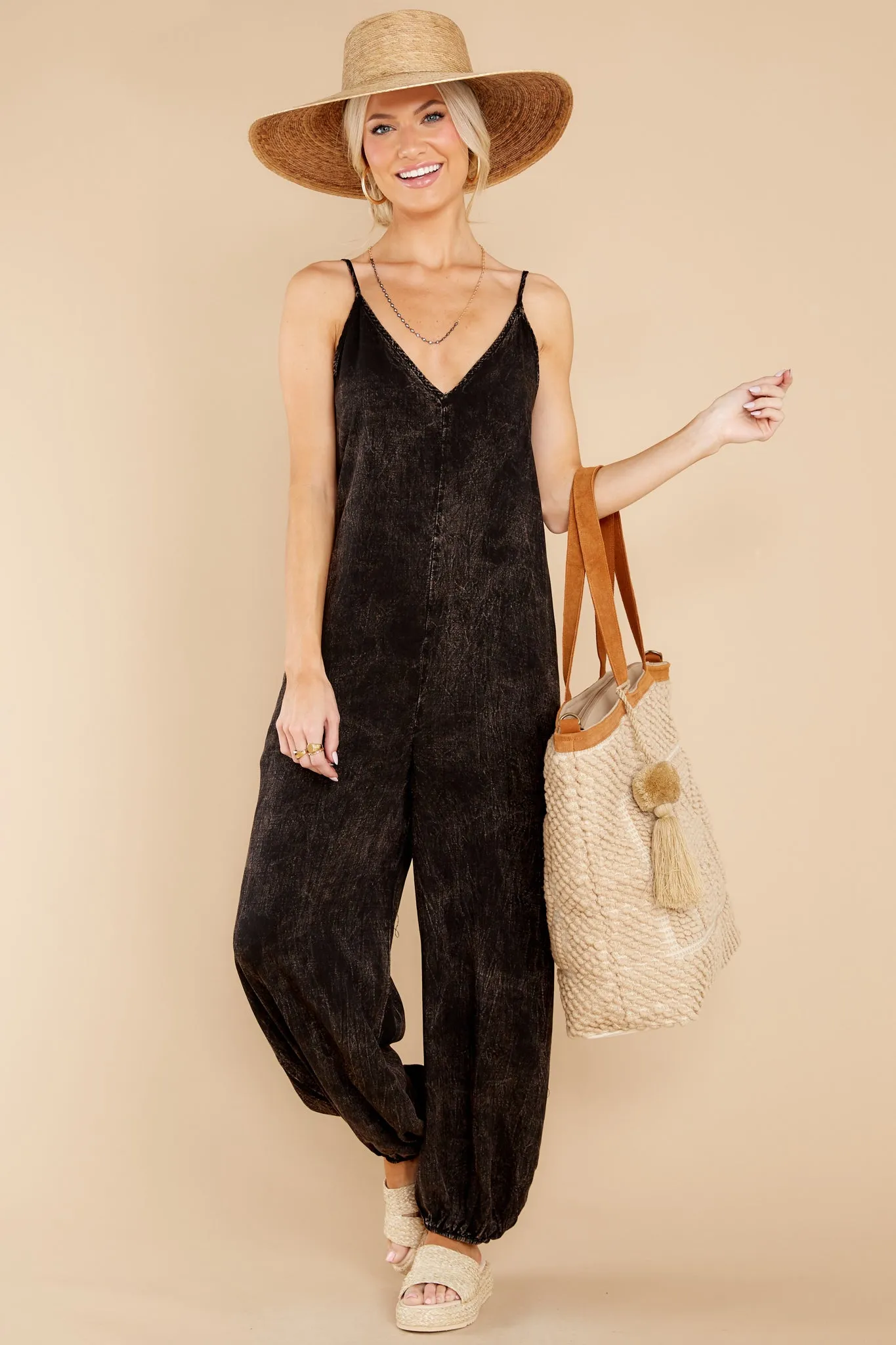 Take It To Go Washed Black Jumpsuit