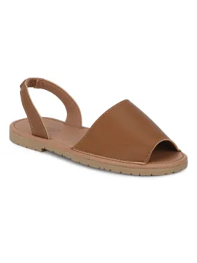 Tan PU Back Sling Open Toe Slip-On Sandals