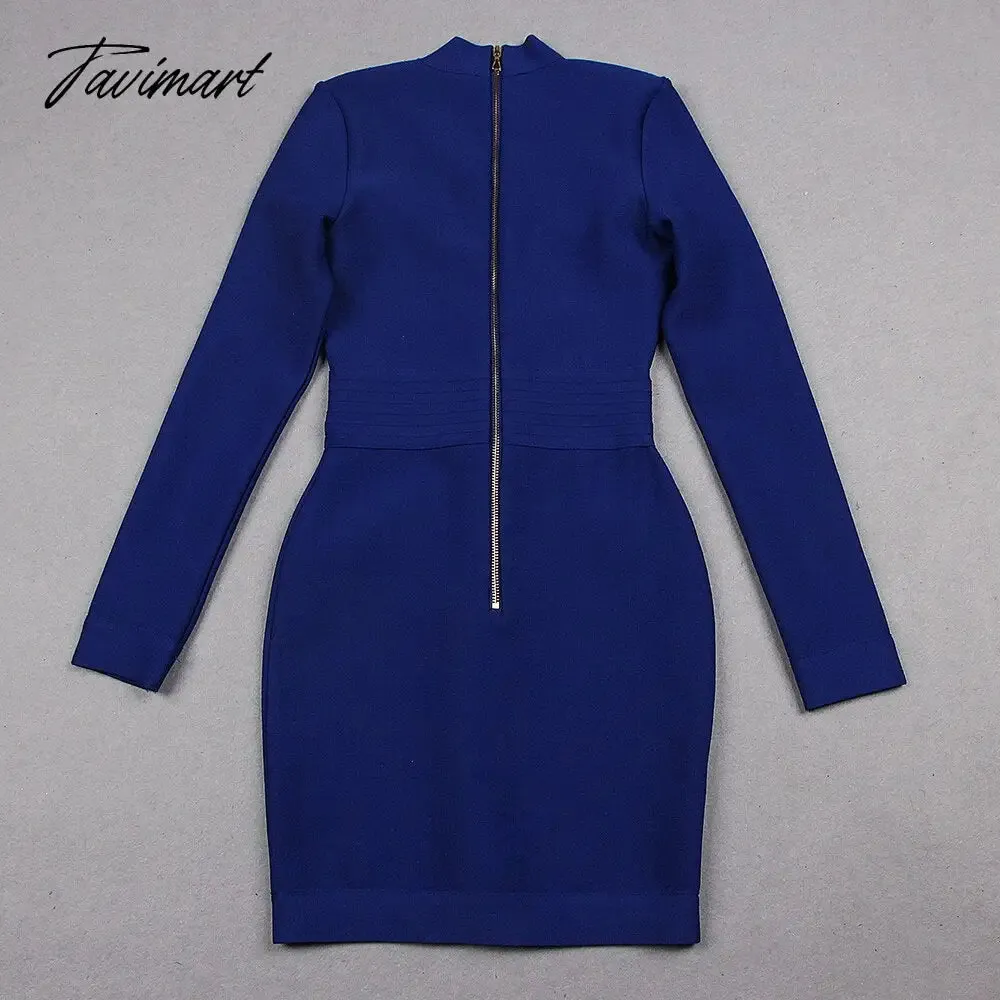 Tavimart New Buttons Bandages Dress Women Bodycon Autumn Winter Clothes Sexy Club Party Evening Dress