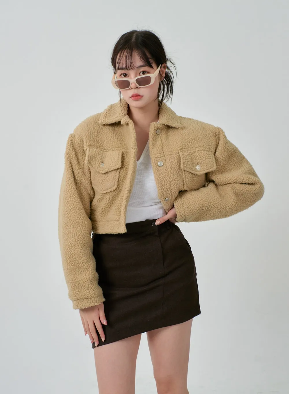 Teddy Twin Front Pocket Cropped Jacket IJ304