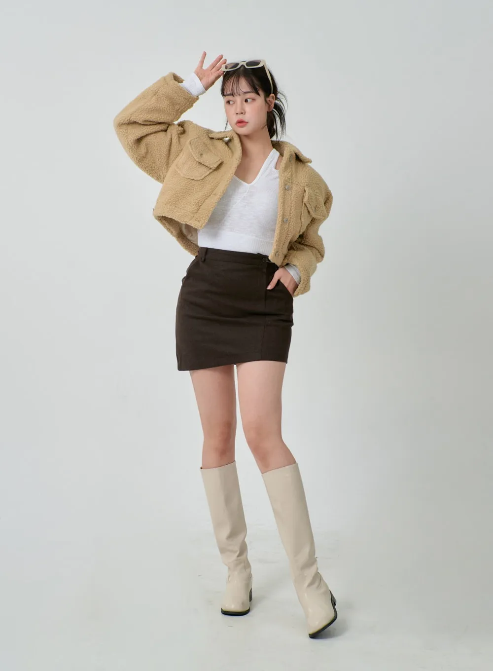 Teddy Twin Front Pocket Cropped Jacket IJ304