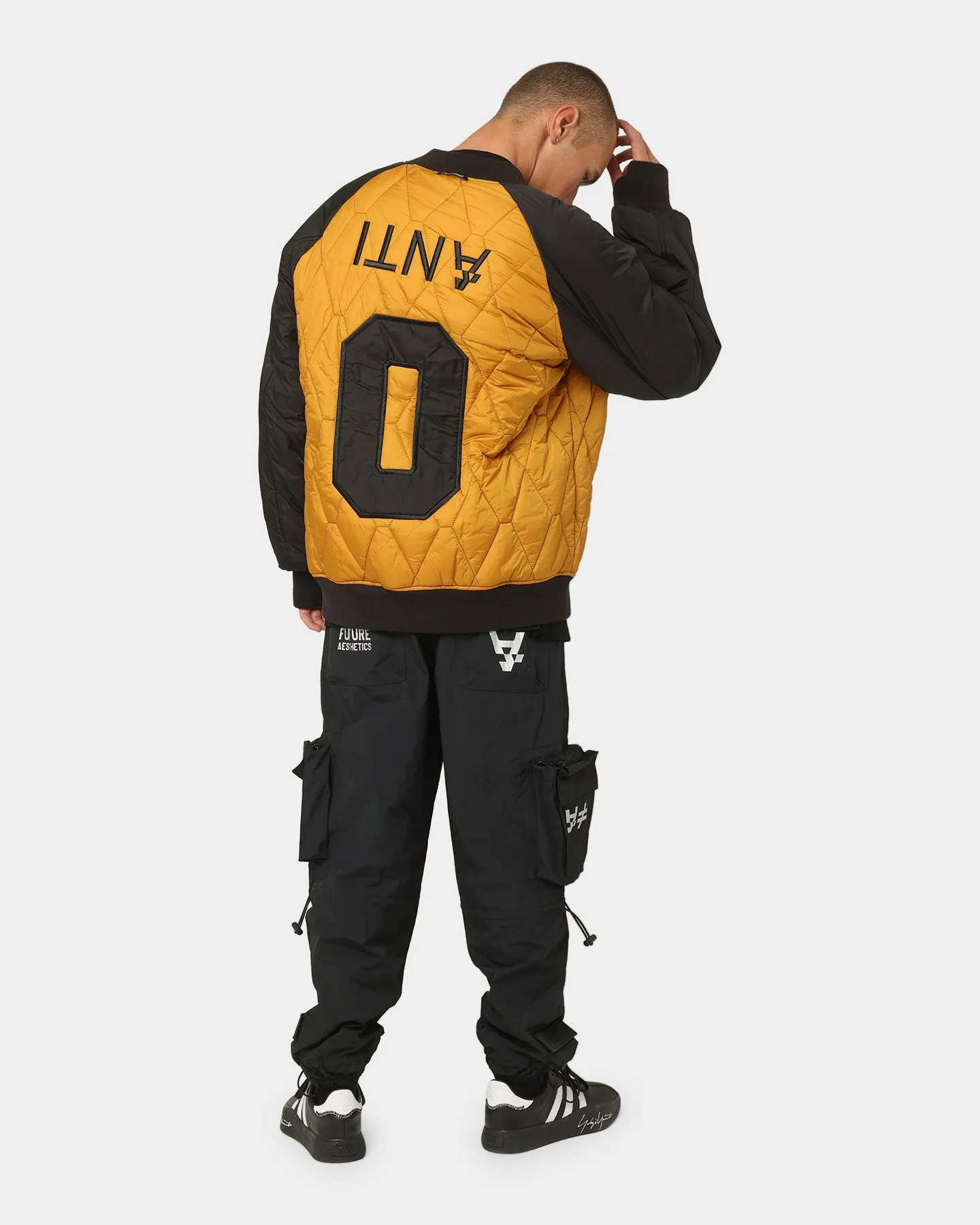 The Anti Order Corvus Quilted Bomber Jacket Mustard/Black/White