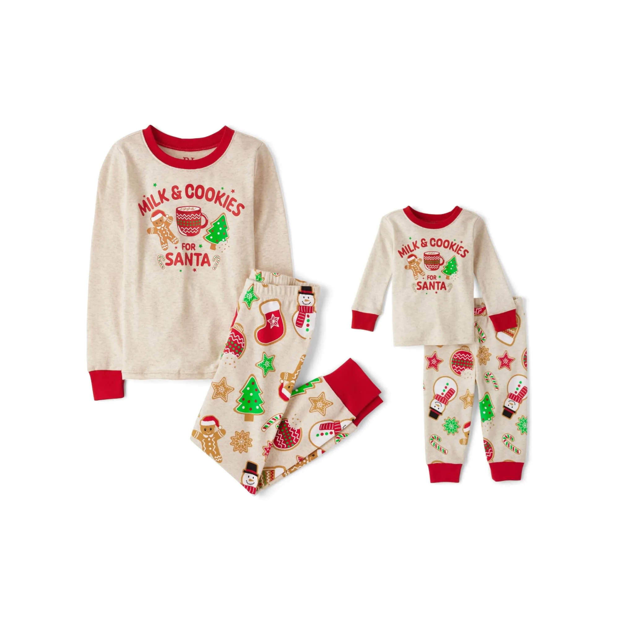 The Children's Place Baby Toddler 2 Piece and Kids, Sibling Matching, Holiday Pajama Sets, Cotton, Milk and Cookies for Santa