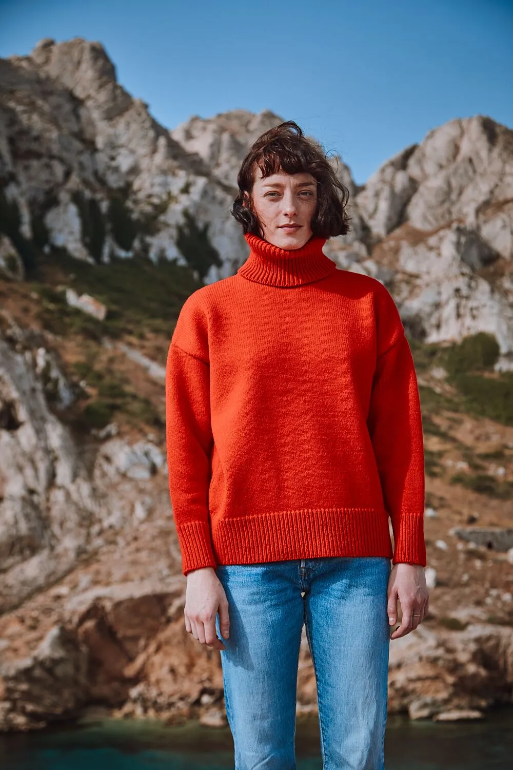 THERESE Turtleneck Sweater in Merino Wool - Red