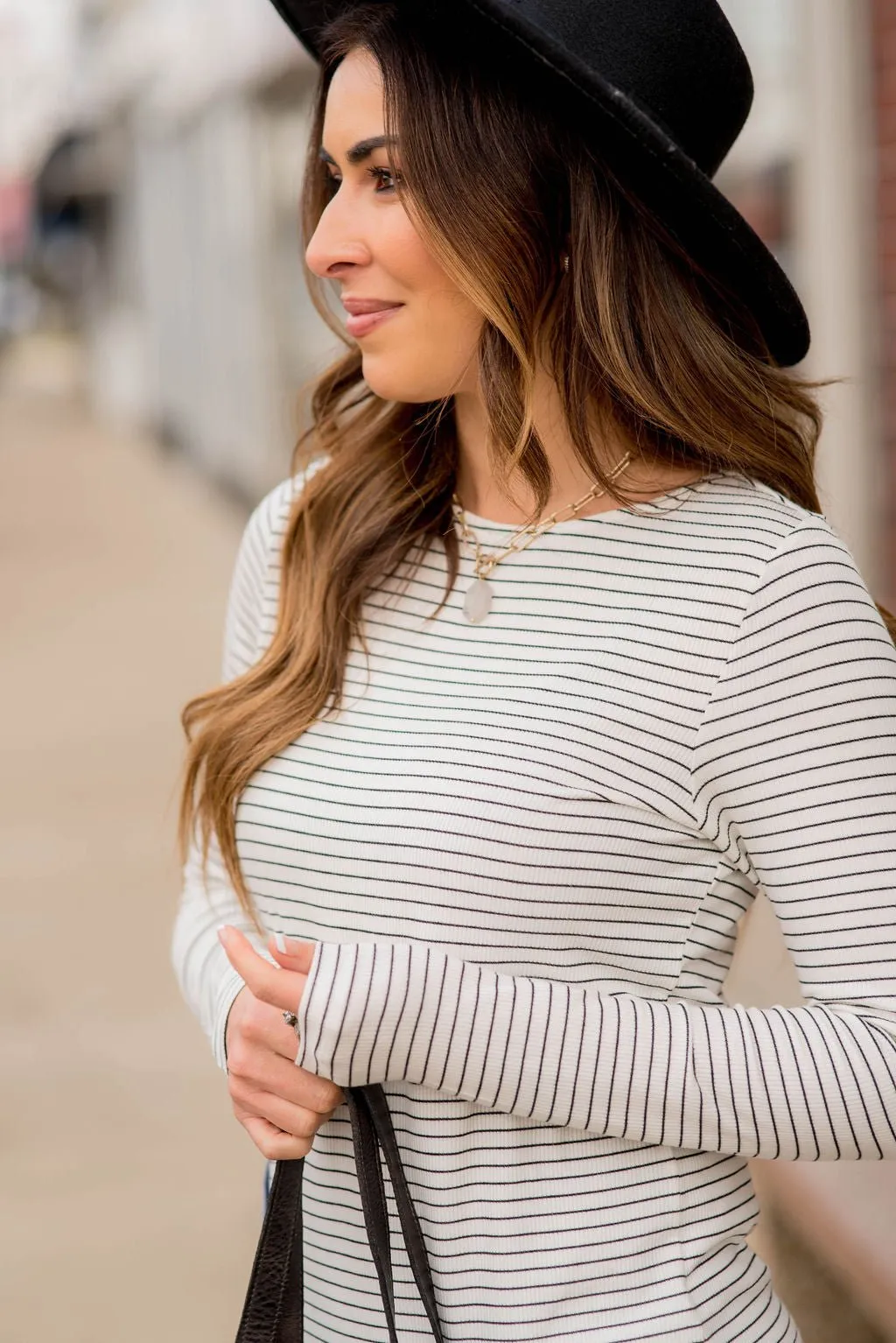 Thin Striped Button Accented Tee