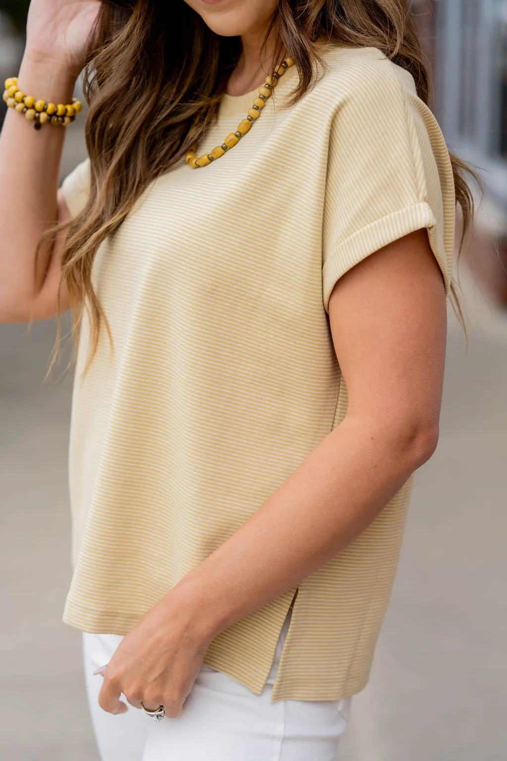 Thin Striped Cuffed Sleeve Tee