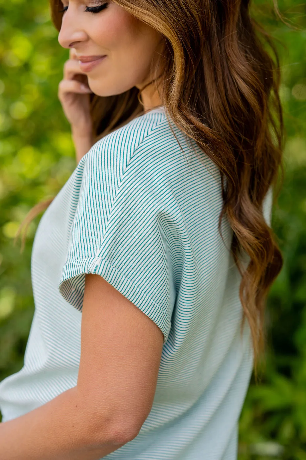 Thin Striped Cuffed Sleeve Tee