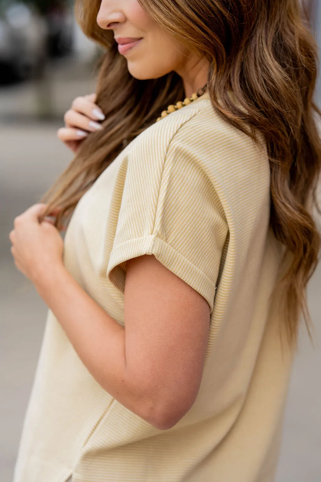 Thin Striped Cuffed Sleeve Tee