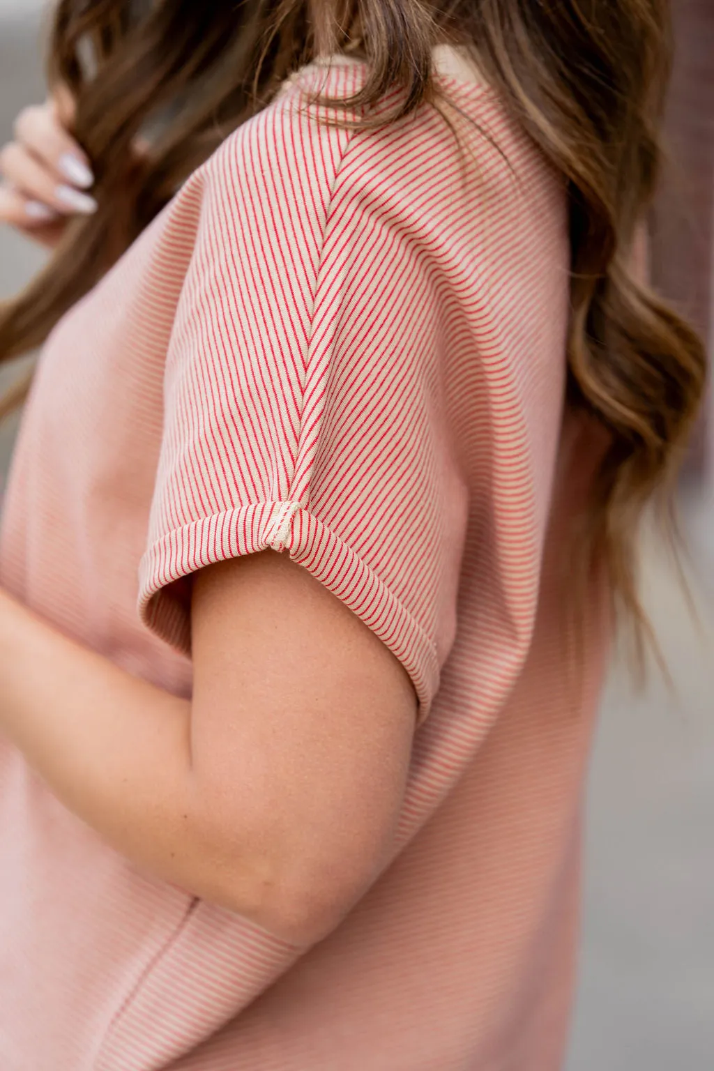 Thin Striped Cuffed Sleeve Tee