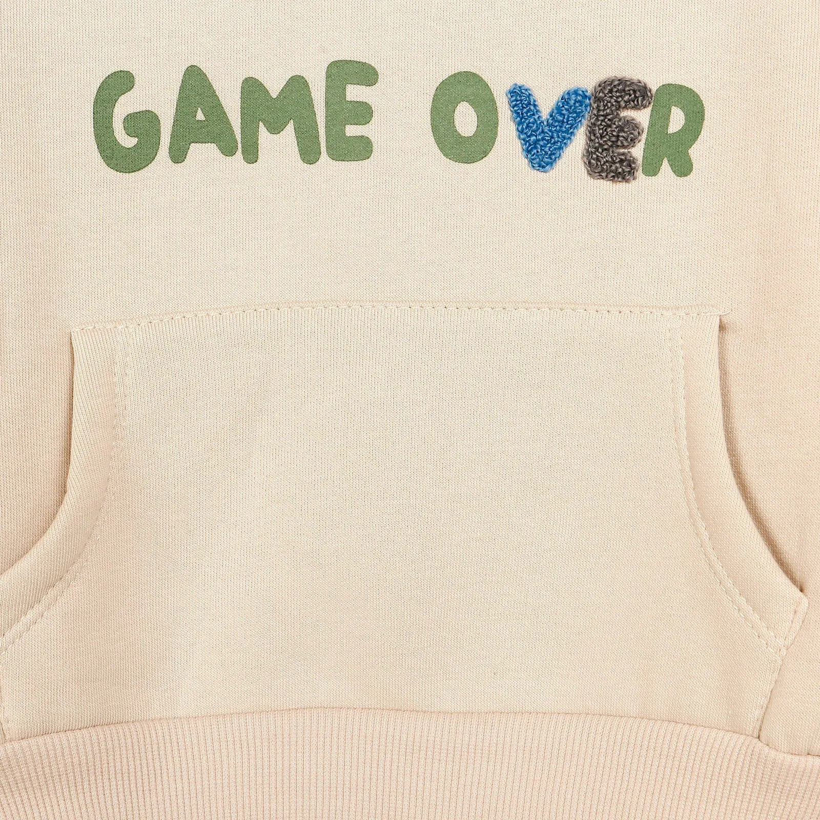 Tuffy Game Quilted Hoodie -Pocket Sweatshirt - Beige