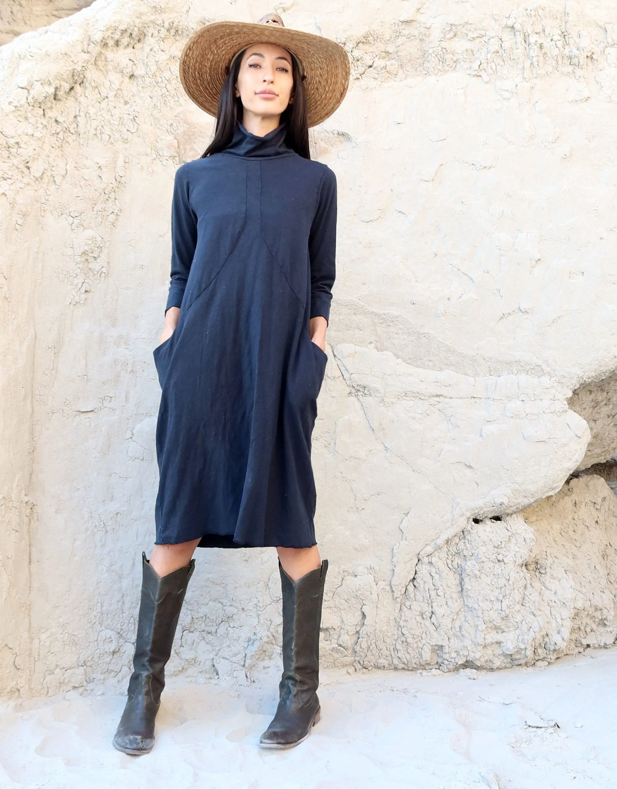 Turtleneck Origami Below Knee Dress