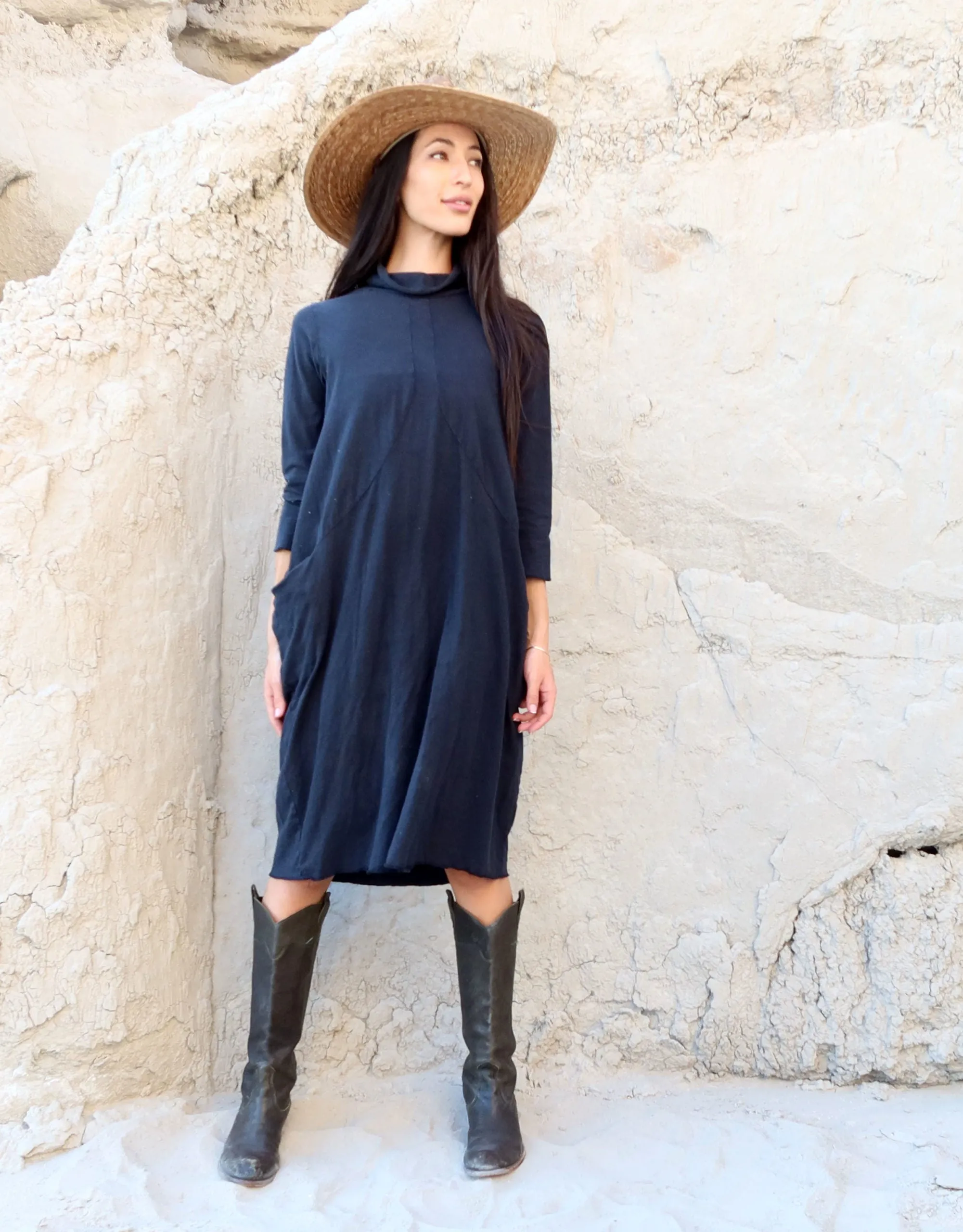 Turtleneck Origami Below Knee Dress