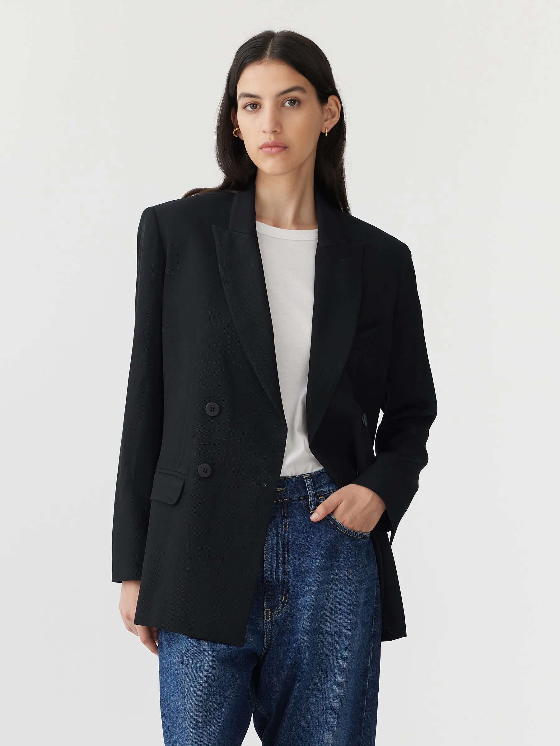 twill double breasted blazer