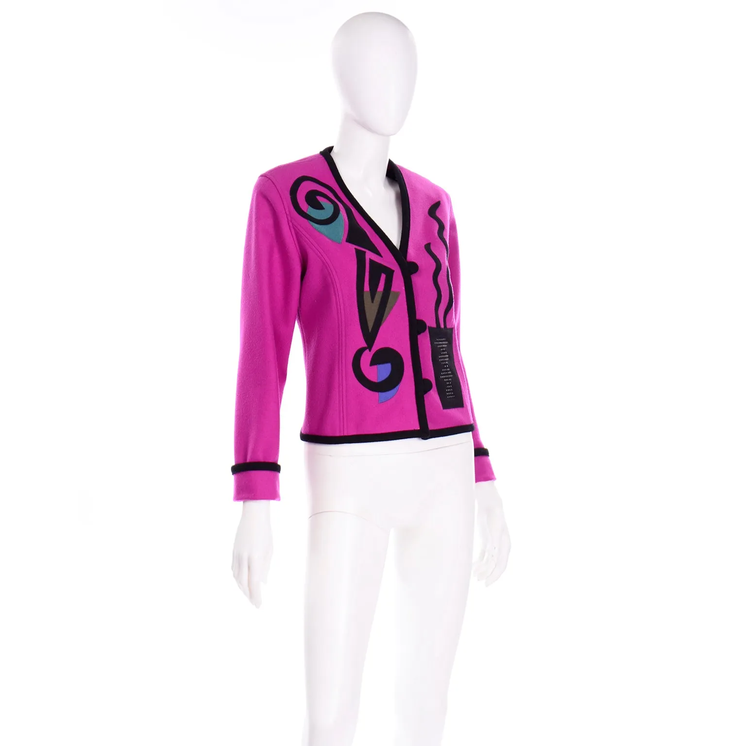 Vintage Beppa Pink Wool Jacket With Abstract Geometric Design