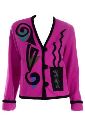 Vintage Beppa Pink Wool Jacket With Abstract Geometric Design