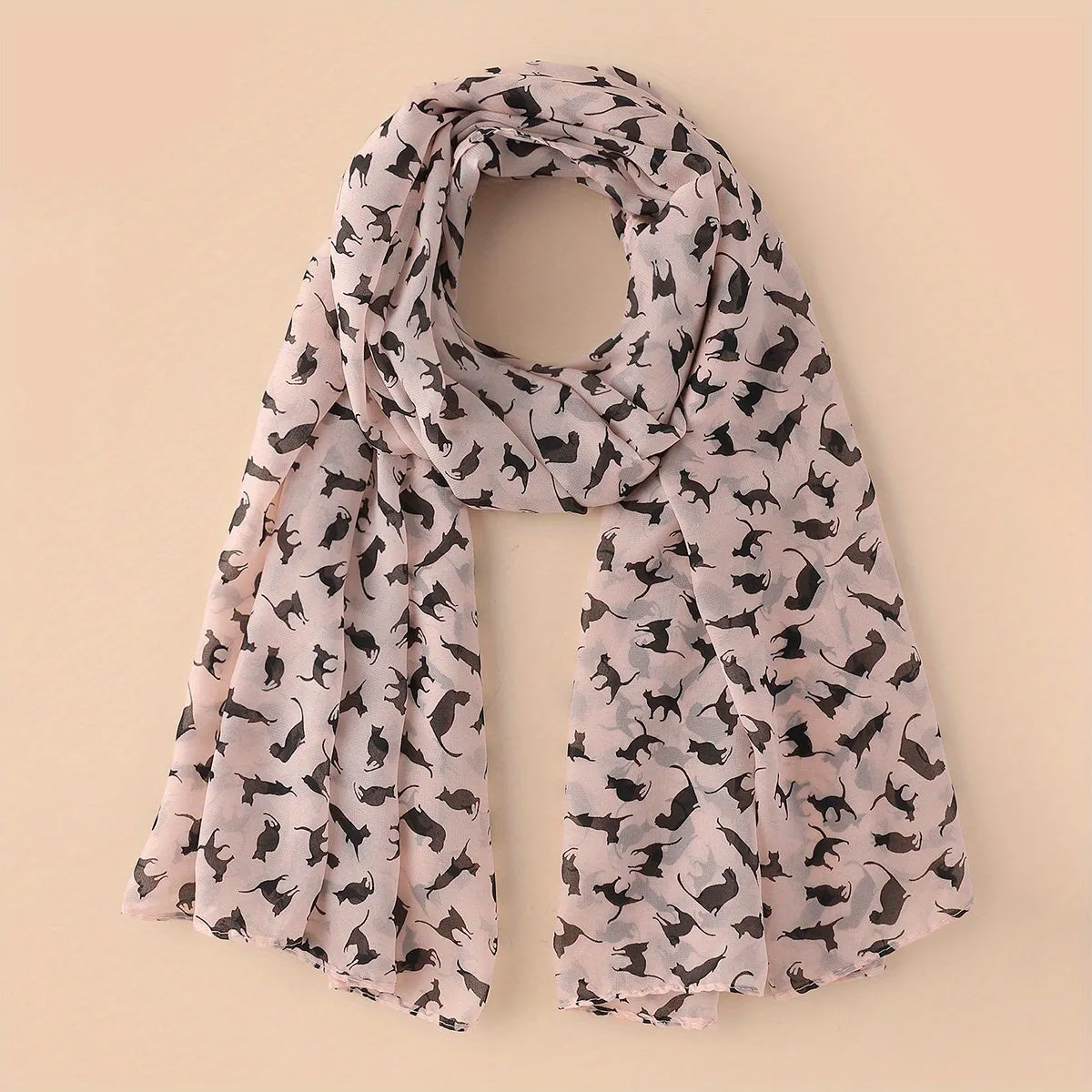 Vintage Cartoon Cat Print Chiffon Scarf Stylish Multifunctional Accessory