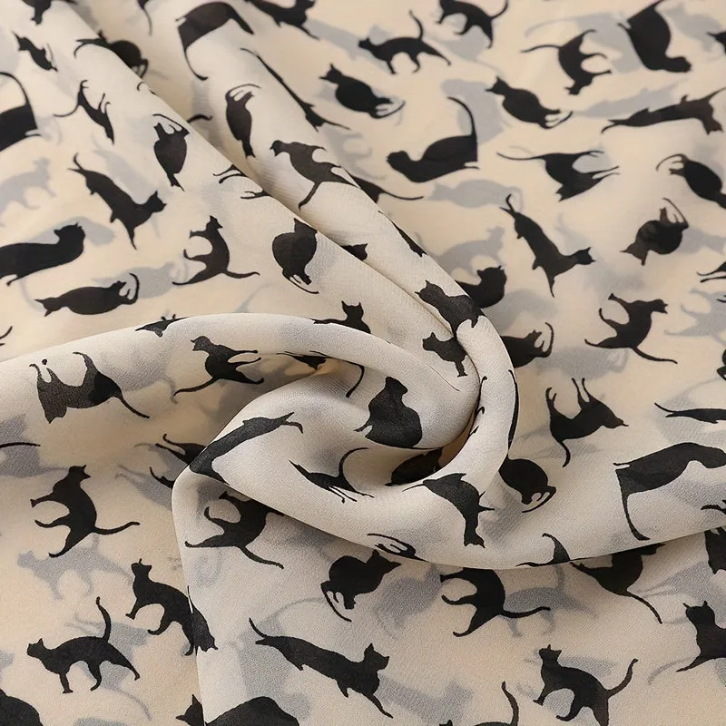 Vintage Cartoon Cat Print Chiffon Scarf Stylish Multifunctional Accessory