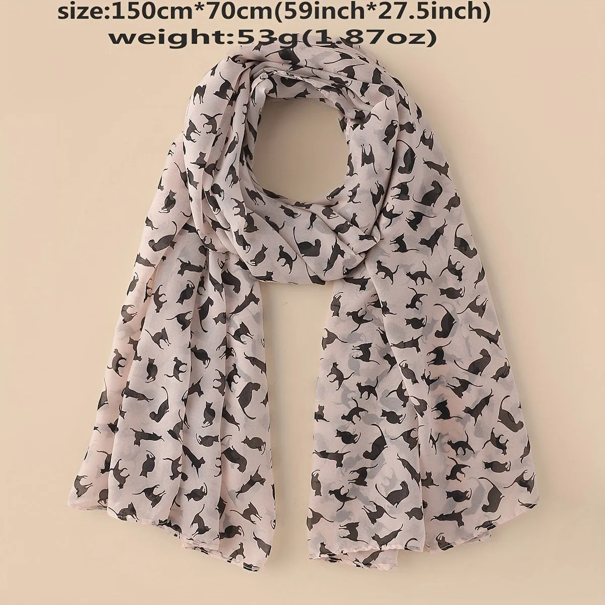 Vintage Cartoon Cat Print Chiffon Scarf Stylish Multifunctional Accessory