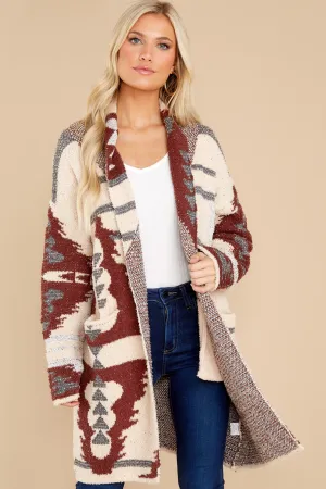 Westward Nights Cream And Rust Print Cardigan