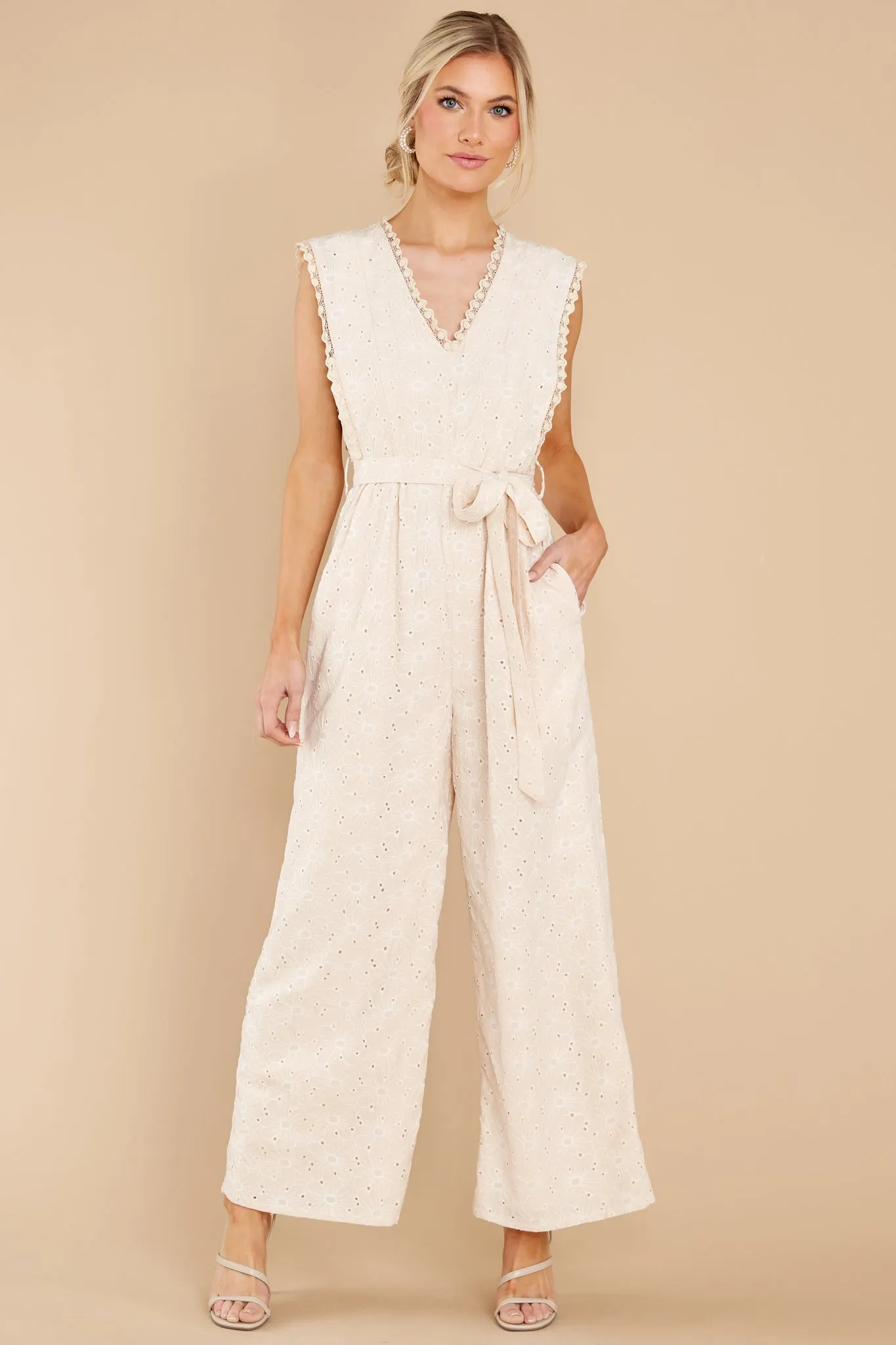 Whisper Of The Heart Natural Eyelet Jumpsuit