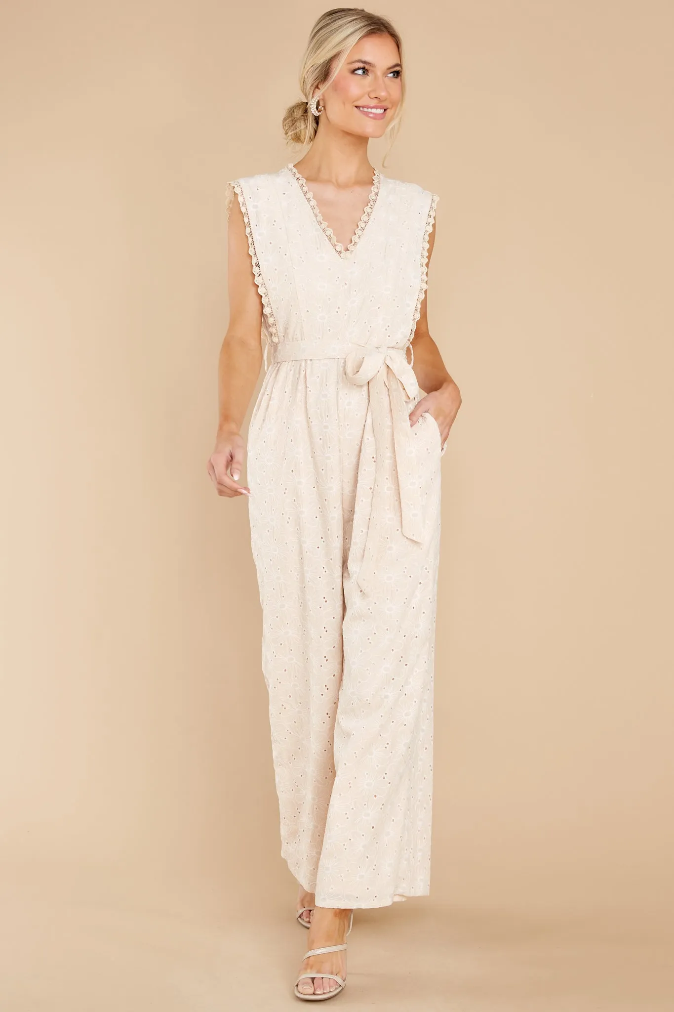 Whisper Of The Heart Natural Eyelet Jumpsuit