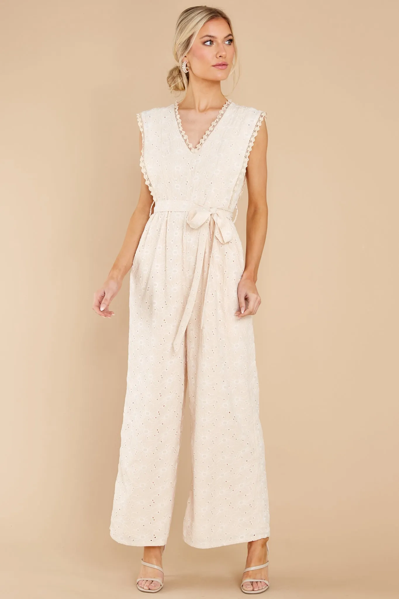 Whisper Of The Heart Natural Eyelet Jumpsuit