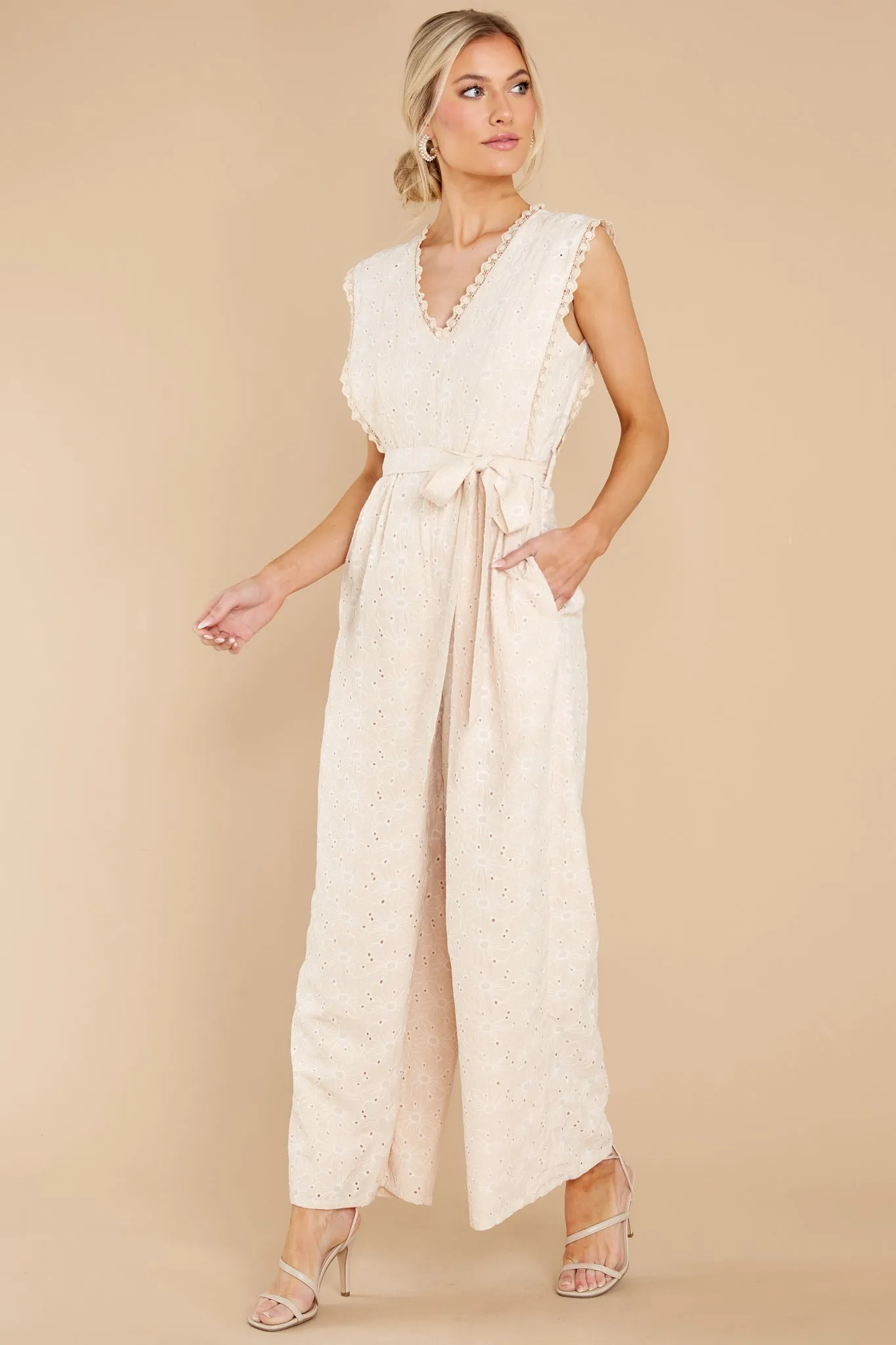 Whisper Of The Heart Natural Eyelet Jumpsuit