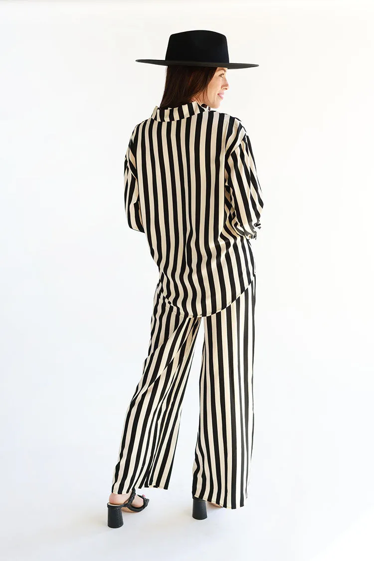 White and Black Striped Flowy Pant