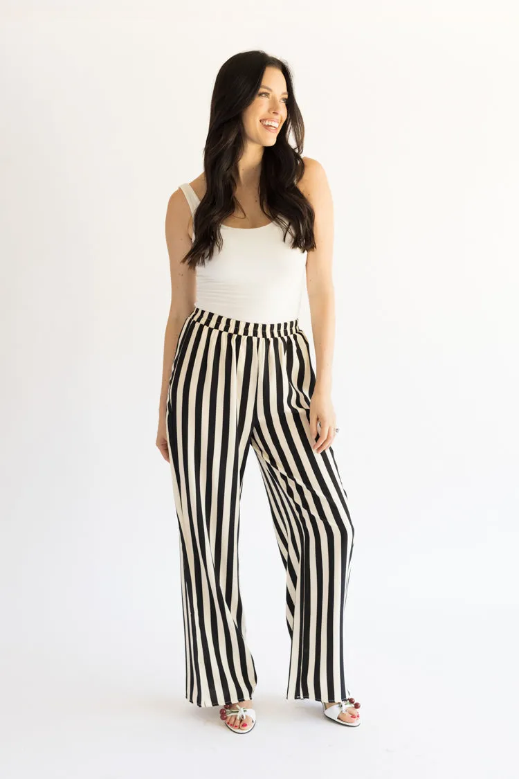 White and Black Striped Flowy Pant