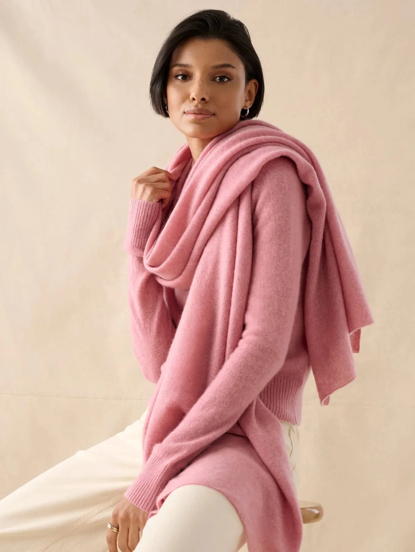 White   Warren - Cashmere Travel Wrap in Rose Gold Heather