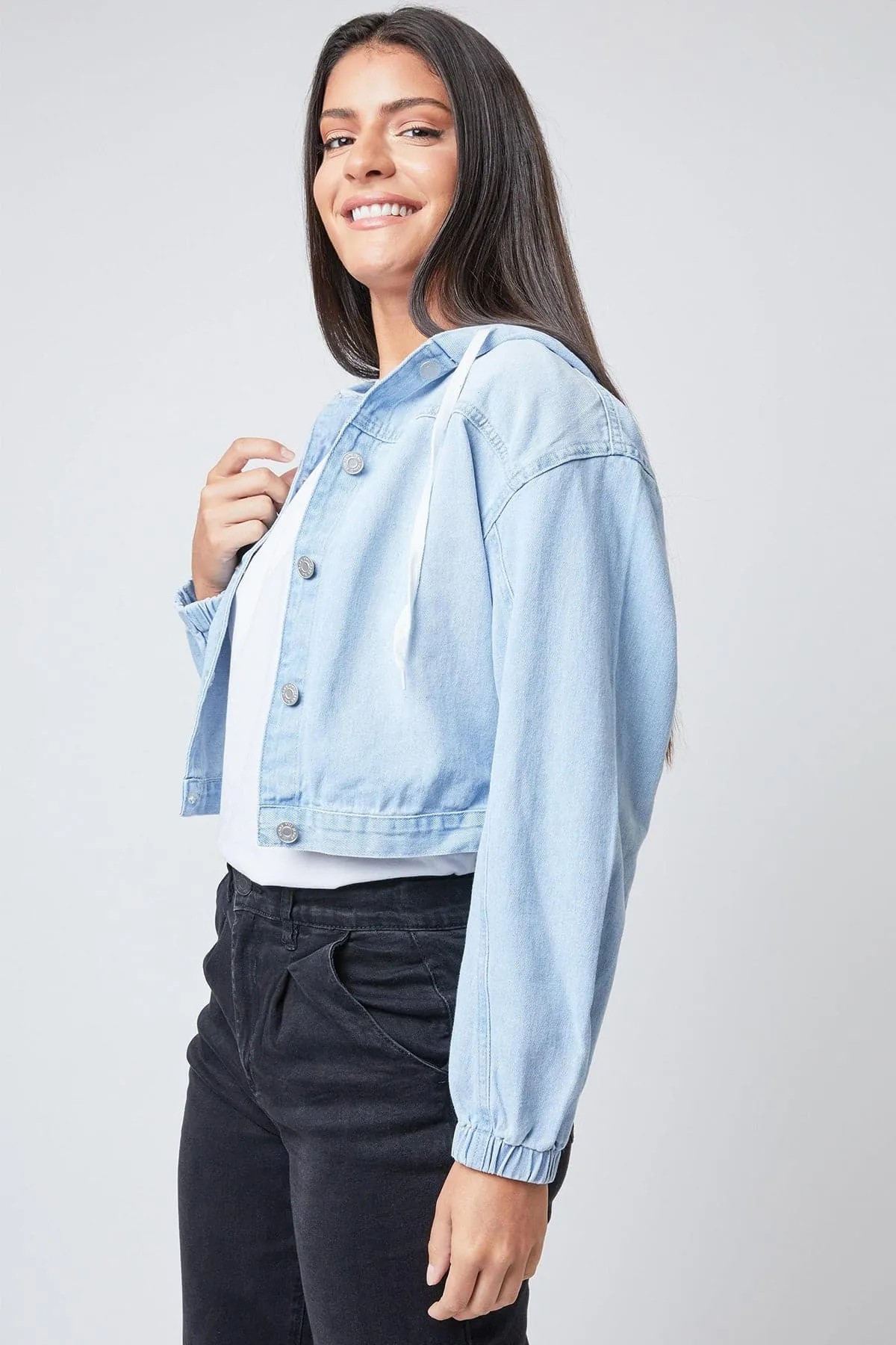 Women's Crop Hooded Denim Jacket Deal