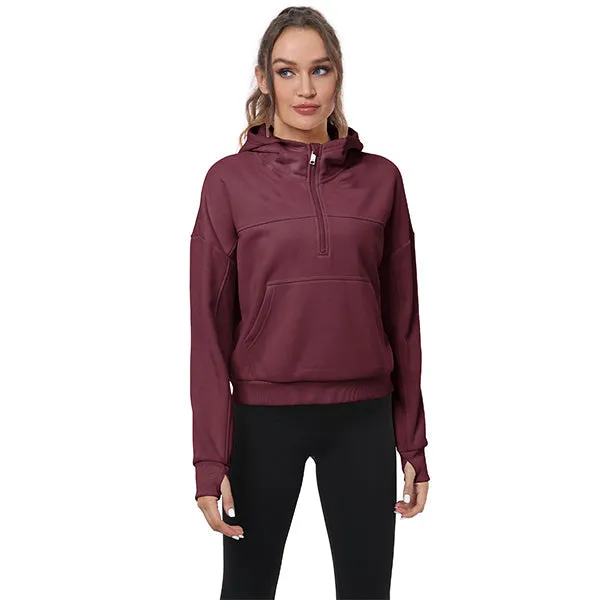 Women's Half Zip Hooded Sweatshirt Long Sleeve