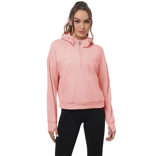 Women's Half Zip Hooded Sweatshirt Long Sleeve