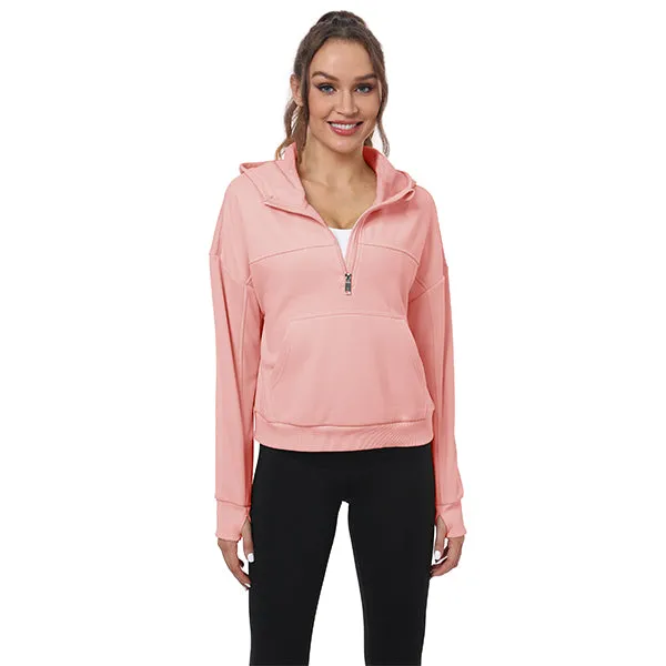 Women's Half Zip Hooded Sweatshirt Long Sleeve