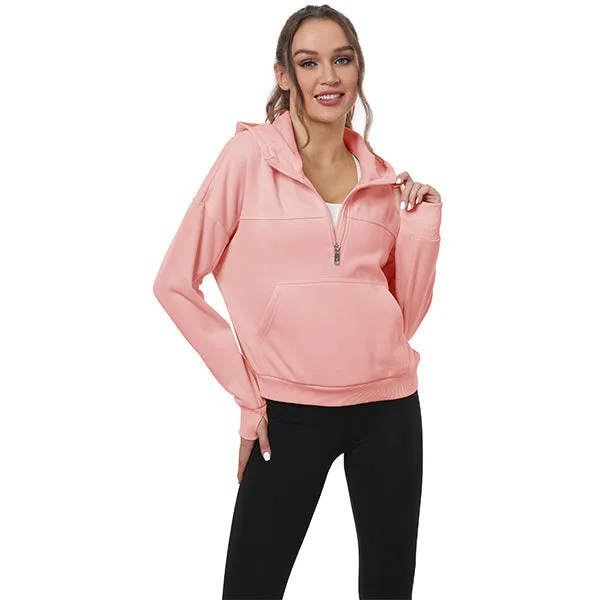 Women's Half Zip Hooded Sweatshirt Long Sleeve