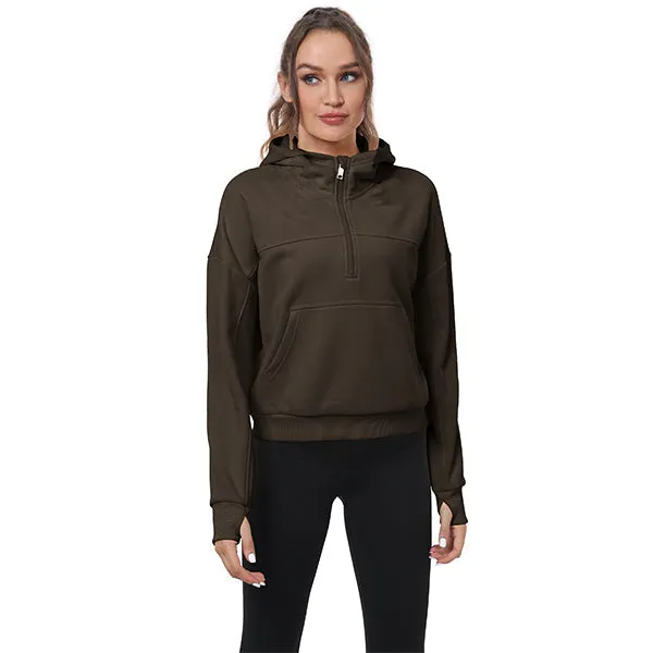 Women's Half Zip Hooded Sweatshirt Long Sleeve