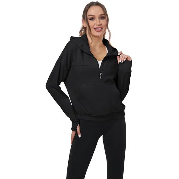 Women's Half Zip Hooded Sweatshirt Long Sleeve