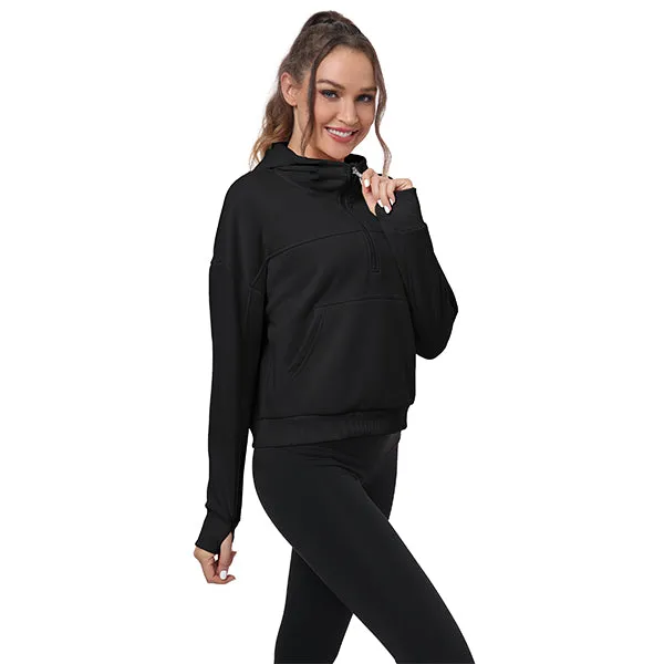 Women's Half Zip Hooded Sweatshirt Long Sleeve