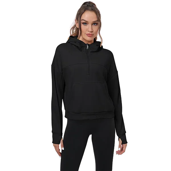 Women's Half Zip Hooded Sweatshirt Long Sleeve