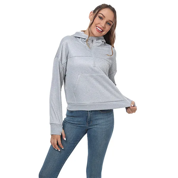 Women's Half Zip Hooded Sweatshirt Long Sleeve