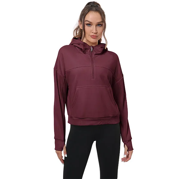 Women's Half Zip Hooded Sweatshirt Long Sleeve